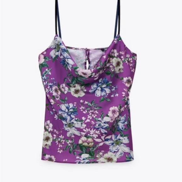 Zara purple floral satin top- Large - Picture 2 of 7